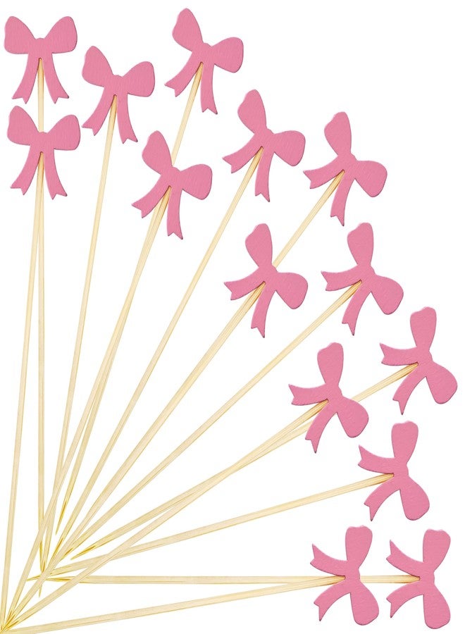 XMZY Pink Bow Toothpicks Fancy Cocktail Sticks for Appetizers Skewers 5 Inch Food Picks for Fruit Drink Sandwich Dessert Bow Decorations for Party (100PCS) - Image 1